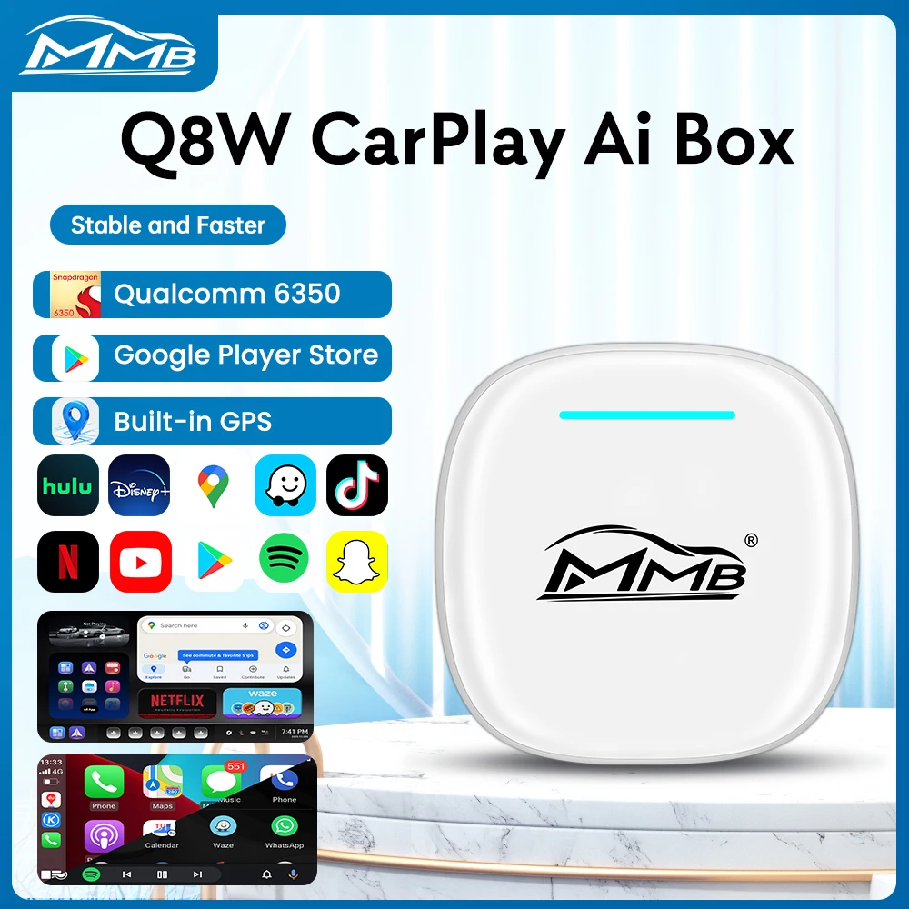 MMB Max 3in1 Smart AI Box Android15 CarPlay Wireless Android Auto TV Box QCM6350 8-Core For Netflix Play Store GPS WiFi/SIM Card