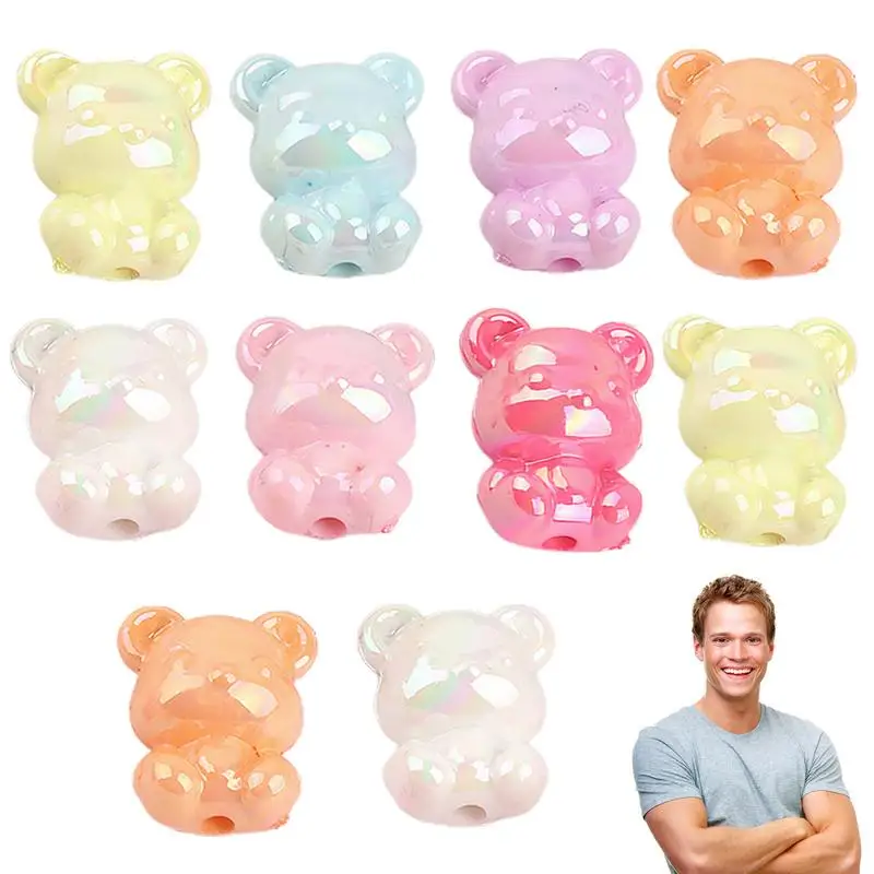 Gummy Bear Beads 10 Pcs Mixed Color Gummy Bear With Vertical Hole Candy Bear Beads Spacers For Jewelry Keychains Art And