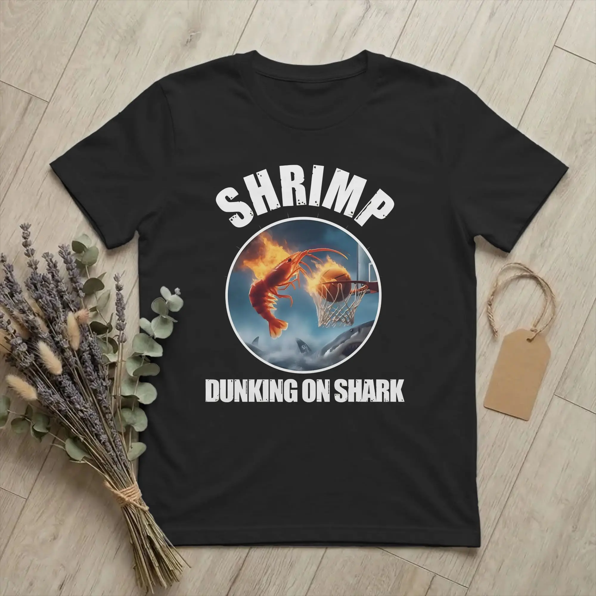 Men Women Shrimp Dunking On Shark Basketball T Shirt Shrimp Meme Cotton Clothing Short Sleeve Round Collar Tee Shirt