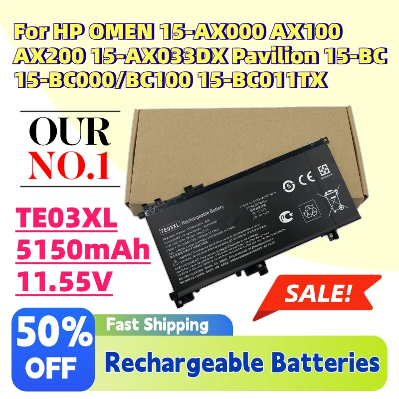 

New TE03XL 5150mAh 11.55V Laptop Battery for HP OMEN 15-AX000 AX100 AX200 15-AX033DX Pavilion 15-BC 15-BC000/BC100 15-BC011TX