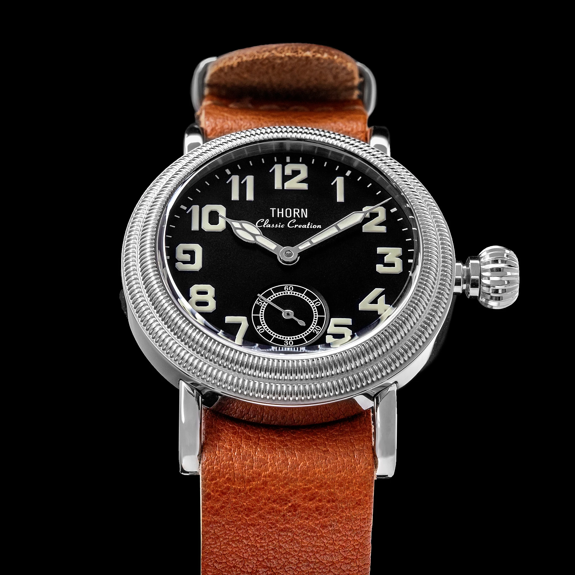 【T013】THORN Uhr 36 mm Durchmesser Vintage Fliegeruhr ST1700 Handaufzug Mechanische Uhrwerkuhr Schweizer Leuchtkraft – Detail 9