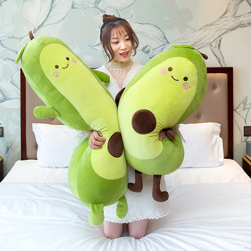 Squishy Avocado Doll Plush Toy Happy Green Fruit Plushie Peluche Down Cotton Sleeping Long Kawaii Pillow Food Appeasing