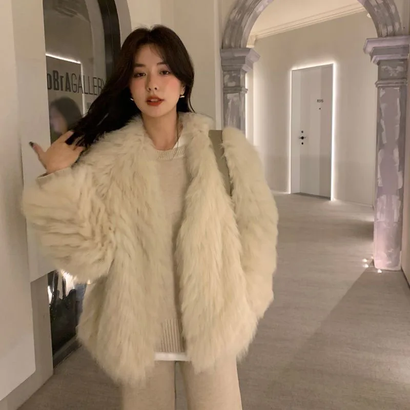 Winter New Fur Coat Imitation Fox Fur V-neck Short Jacket Women 2023 Korean Fashion Elegant Luxury Party Be All-match Outerwears