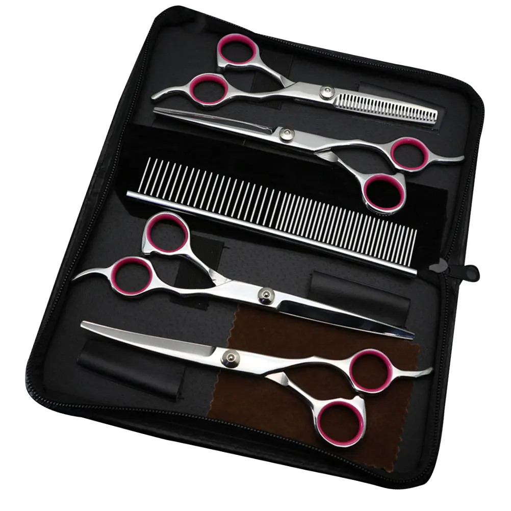 

1 Set/5 Pcs Pet Hair Grooming Scissors Kits Stainless Steel Dog Cat Grooming Scissors With Comb Set (Silver)