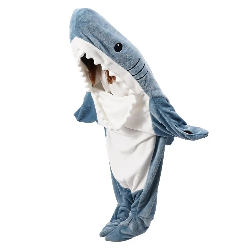 New Shark Blanket For Adult Winter Warm Blanket Hooded Playsuit Onesie Funny Sleeping Bag For Slumber Party Wearable