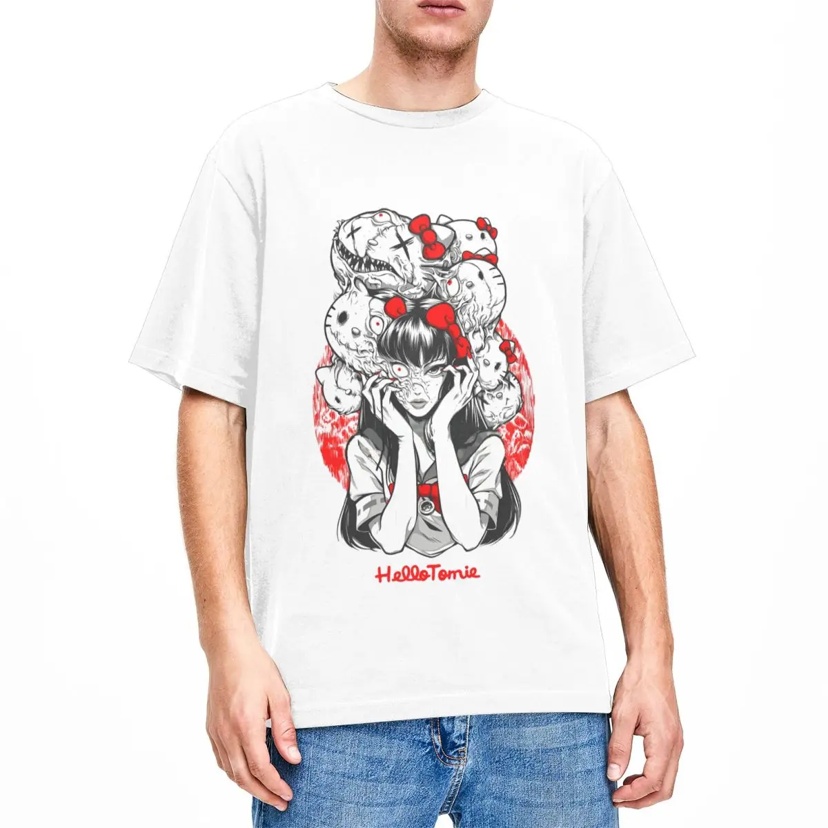 Oversized T Shirt Junji Ito X Hello Kitty 100 Cotton T-Shirts Popular Tshirt for Mens Summer Awesome Pattern Short Sleeve Tops