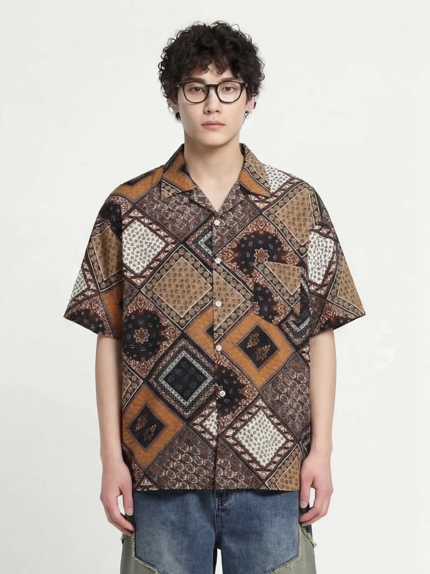 

from Spring Creative Print Loose Fit Short Sleeve Shirt Casual Versatile BF Style Polyester Fiber Skin-friendly Breathable