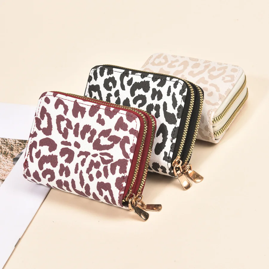 High-End Leopard-Print Double-Zipper Short Accordion Card Holder ＆ Coin Purse For Women Large Capacity With Multiple Card Slots