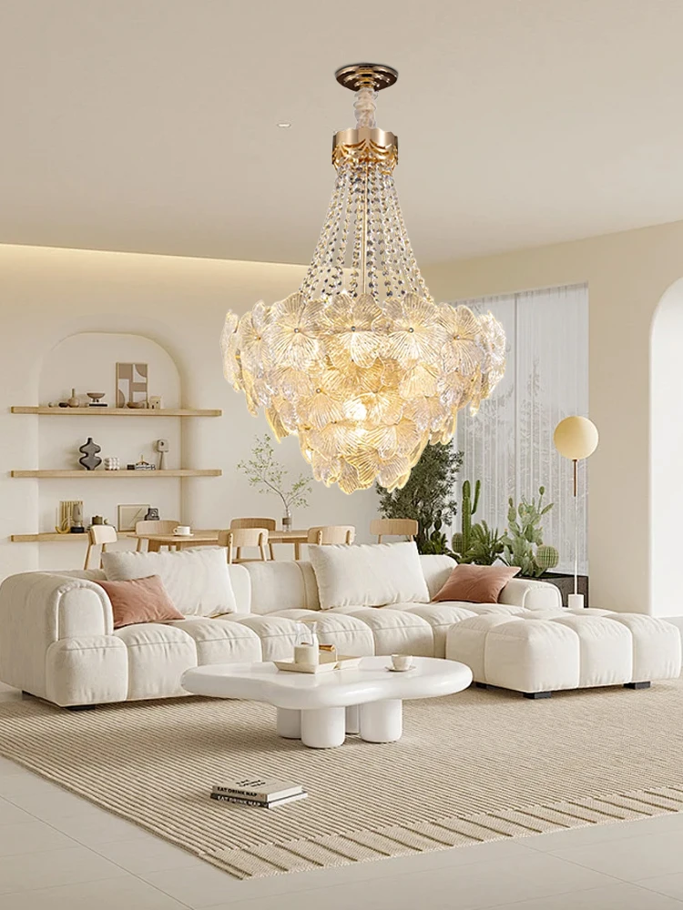 Postmodern Flower Glass Lampshade Chandelier Lights Home Decor Living Room Lustres Luxury Classy Light Fixture Lamparas Gold