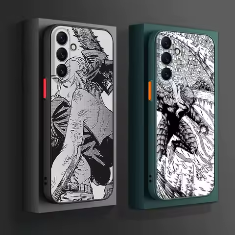 Skin Feel Translucent Phone Case For Samsung S25 S22 Note20 S20 S21 S23 S24 S10 A16 Plus Chainsaw Man Manga Frosted Black Cover