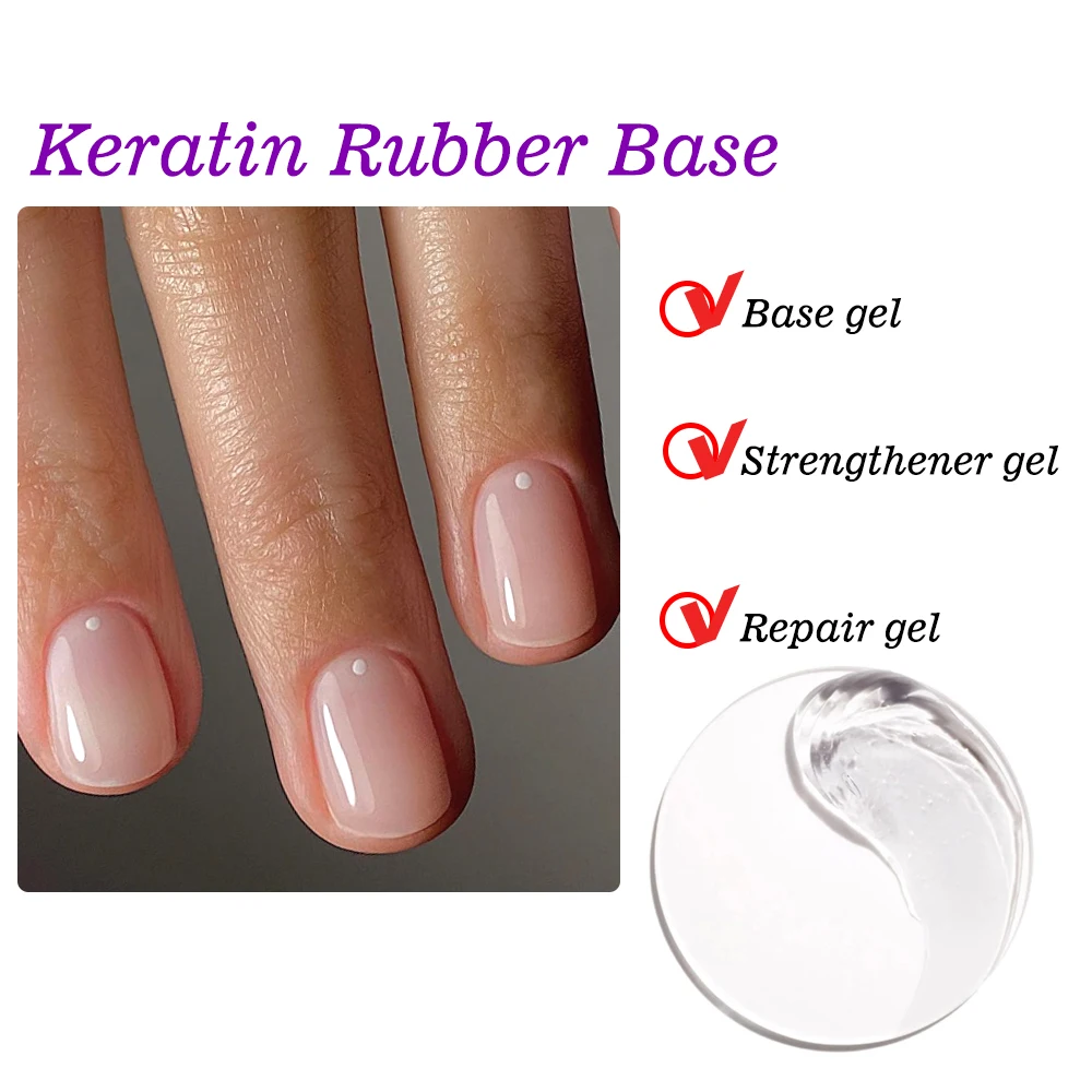 KODIES GEL Keratin Formula Rubber Base Coat Gel Nail Polish Strengthen Nails Soak Off UV/LED Clear Base Primer Repair Thin Nails
