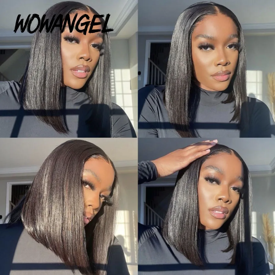 Glueless Wigs 5x5 HD Lace Closure Wig Straight Short Blunt Cut Bob Wigs Lace Front Human Hair Wigs Ready to Wear Wigs For Woman image 4