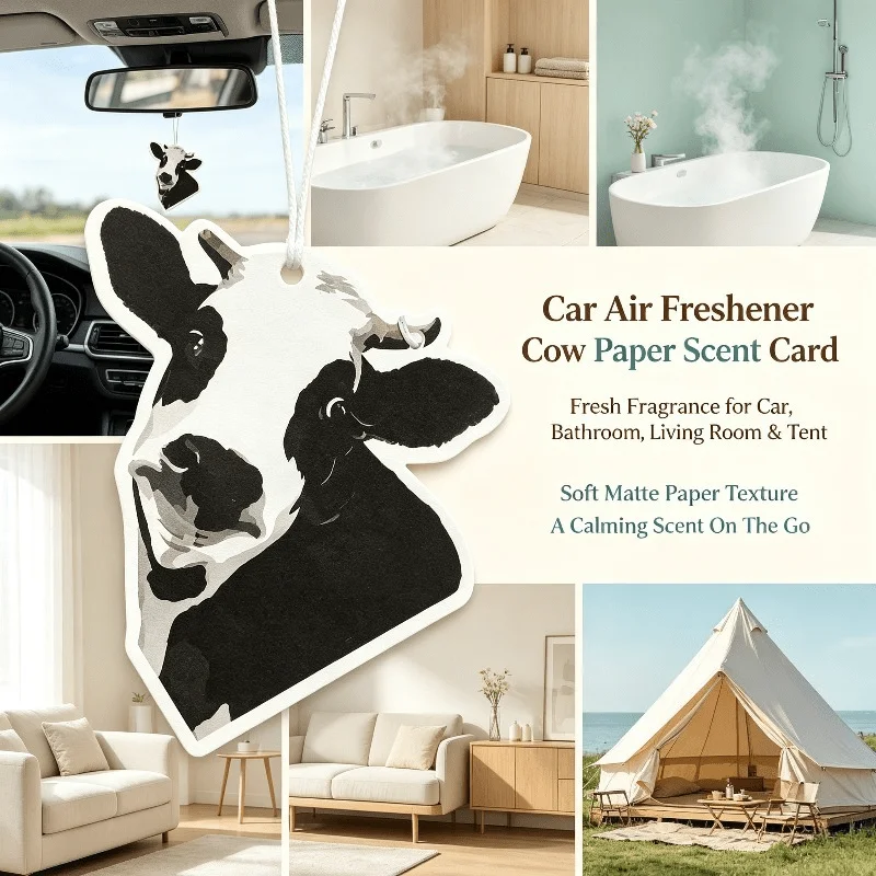 Car Air Freshener Black White Cow Animal Hanging Scent Card for Car Rearview Mirror Decor Ornament Gift
