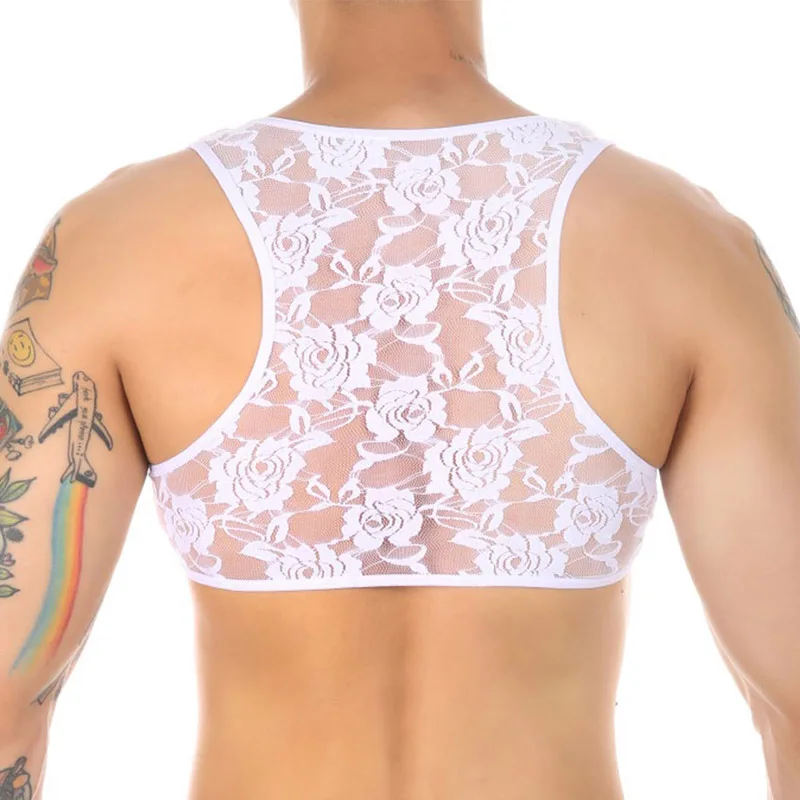 CLEVER-MENMODE Men\'s Sexy Sheer Porn Bra Lace Transparent Crop Top Breathable Sex Erotic Outfit Sissy Miin Bikini