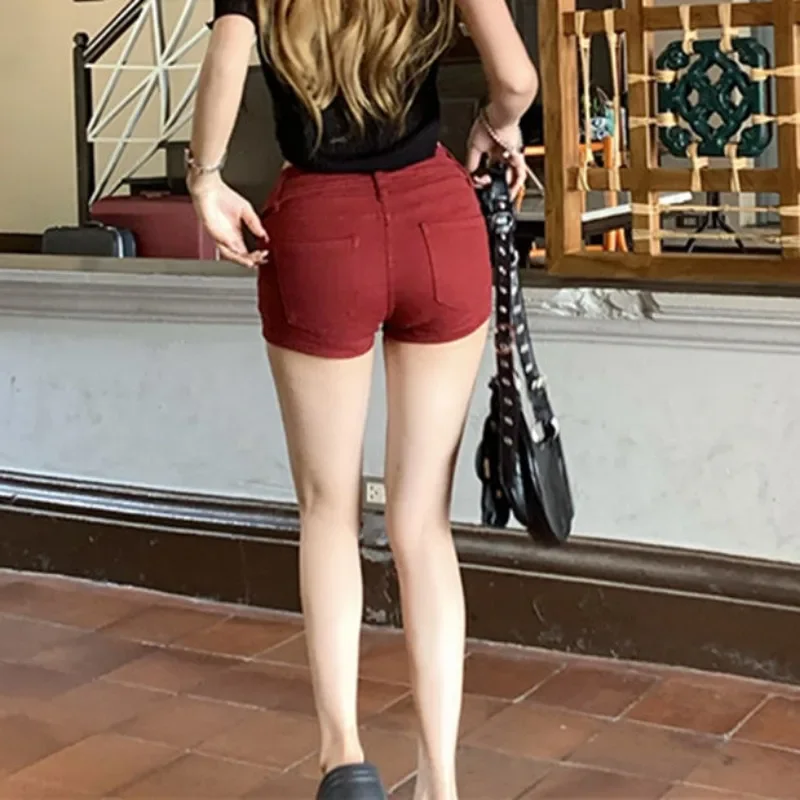 Red Skinny Female Short Jeans Pants Hot Elegant XL Fashion Clothing 2025 Youthful Y2k Vintage Comfy Classic Women's Denim Shorts