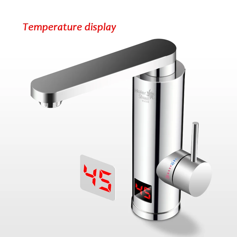 220V 무탱크 전기 히터 주방 수도꼭지 360도 회전 냉온수 수도꼭지 LED 디스플레이 포함 세면대 욕실용