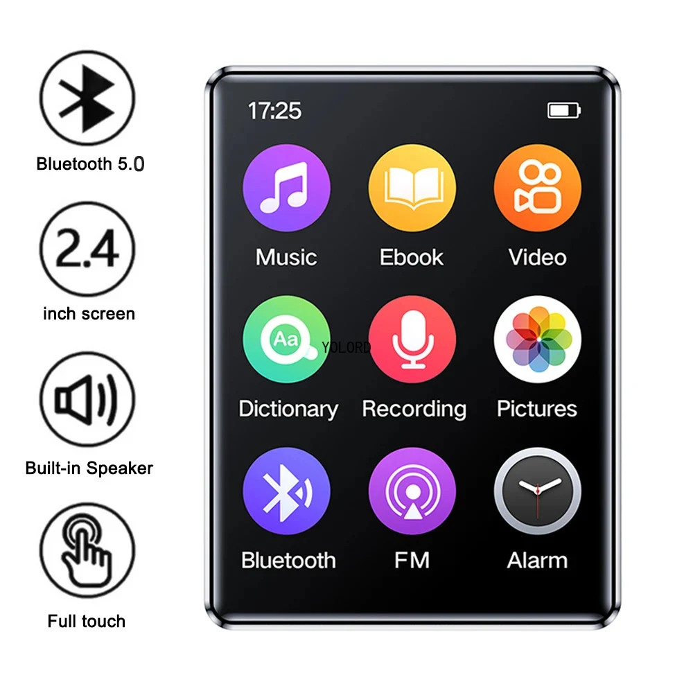 2.4 Inch Mini MP3 Music Player Bluetooth 5.0 HiFi MP4 Walkman Full Touch Screen Built-in Speaker Recorder Video Player FM/E-book