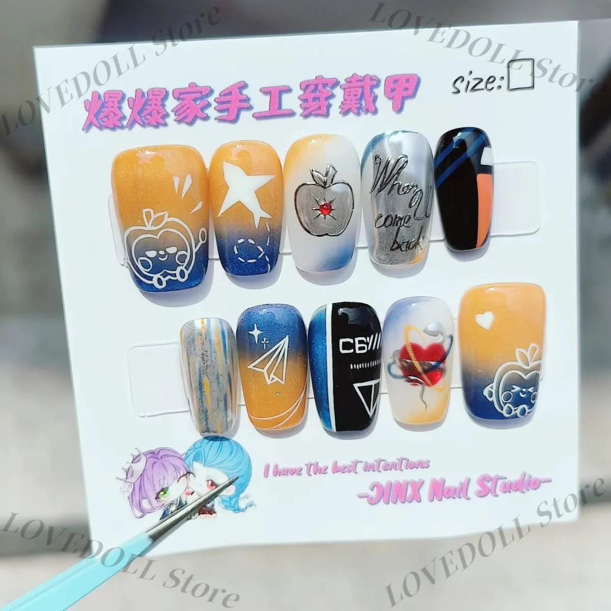 Anime Love and Deepspace Caleb Cosplay Gothic style Press-on False Nail Cartoon Nails Patch Wear Armor Hand-made Nailed Gift