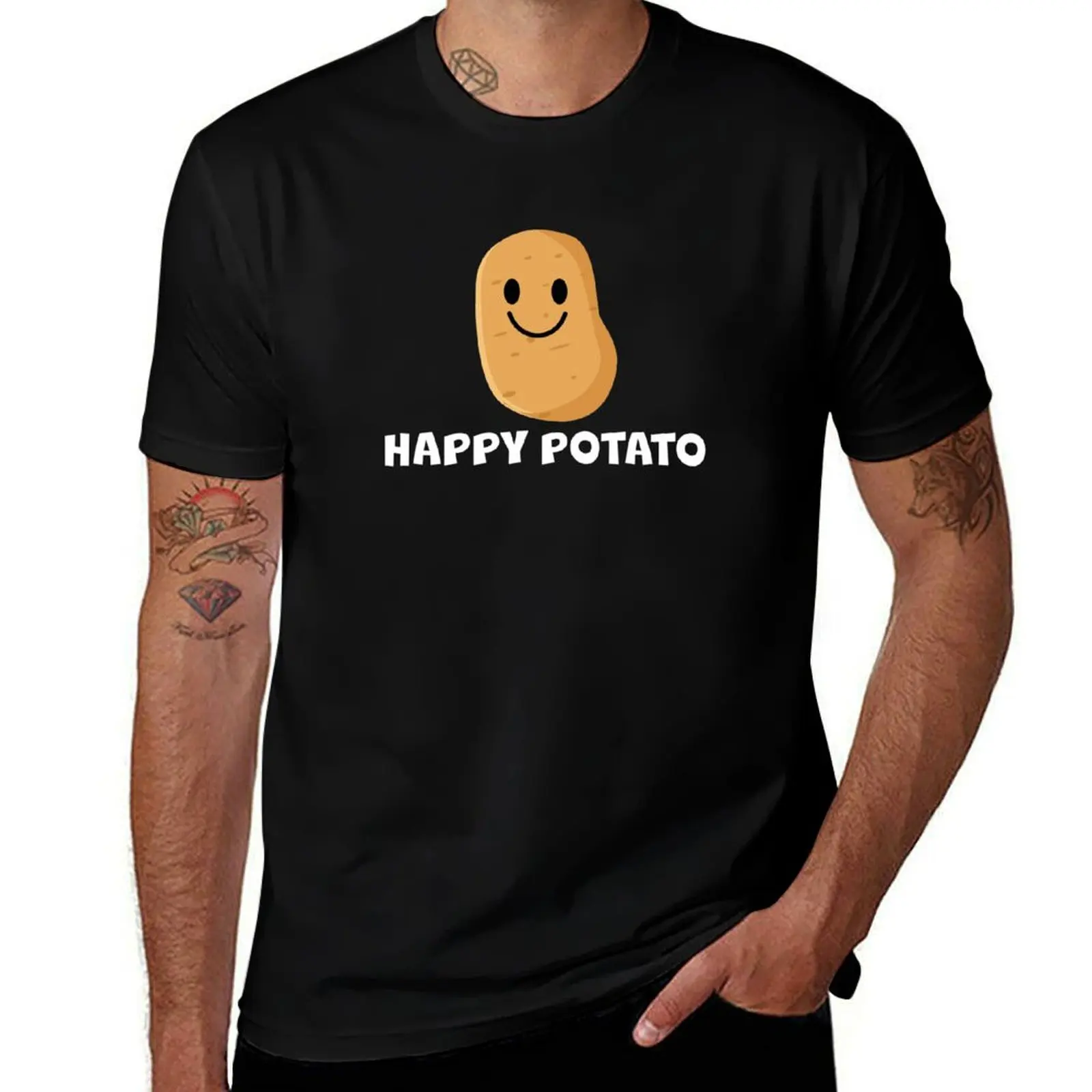 

Happy Potato-белая футболка, мужская футболка с рисунком, мужские футболки для мужчин, повседневные