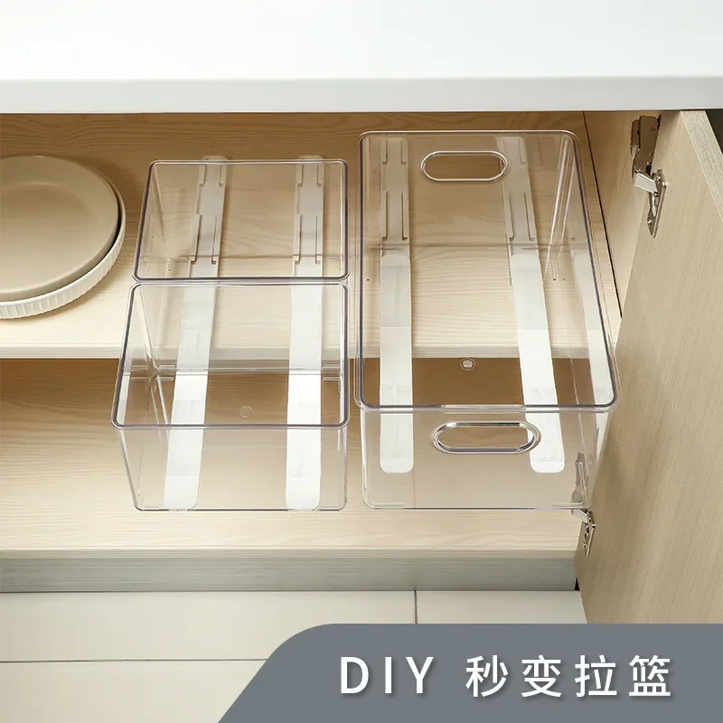 Self made retractable basket plastic accessories DIY sliding rail storage basket cabinet kitchen drawer guide rail