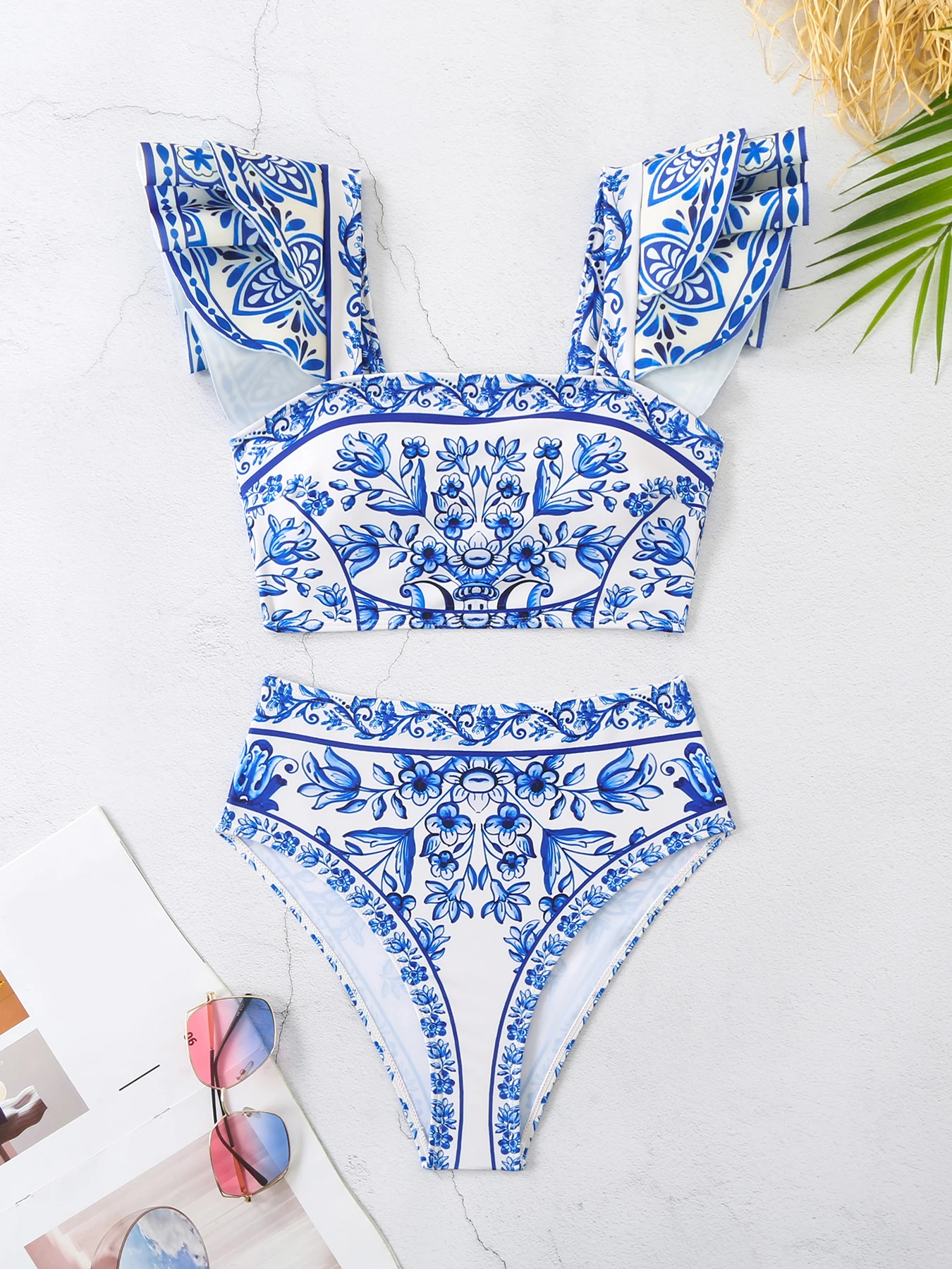 Ruffle Shoulder Bikini Set Women Two-Piece Swimsuit 2024 Trend New Sexy Women`s Bathing Bodice Beach Suit Biquini Female Clothes