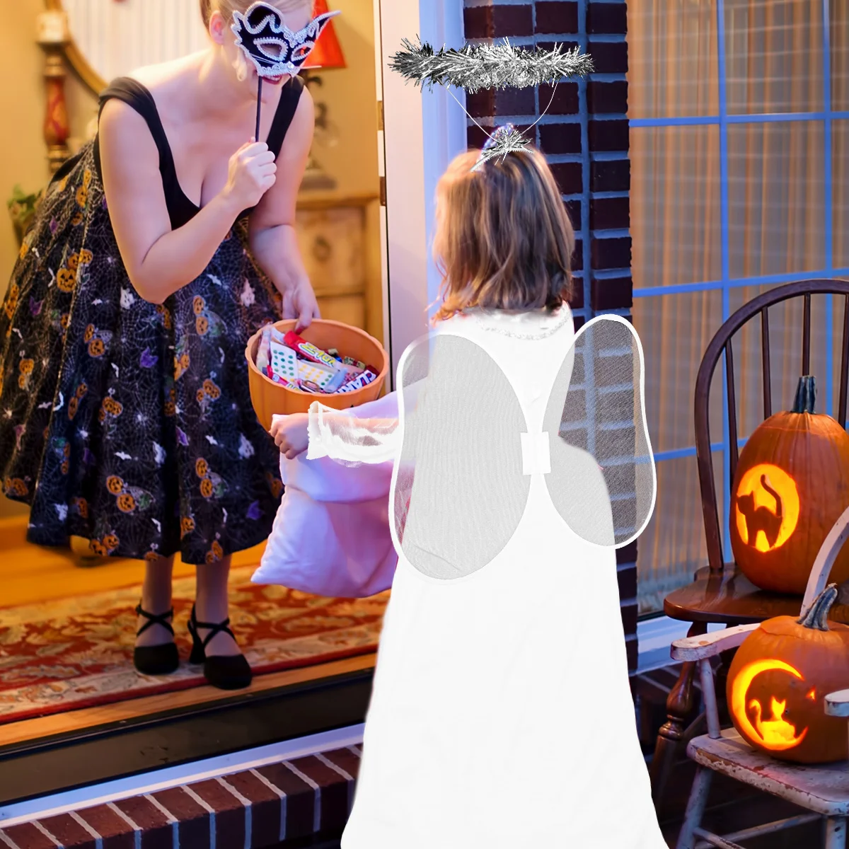 1세트 소녀 할로윈 의상 4피스 세트 가면 무도회 어린이 쇼 파티 드레스 할로윈 의상