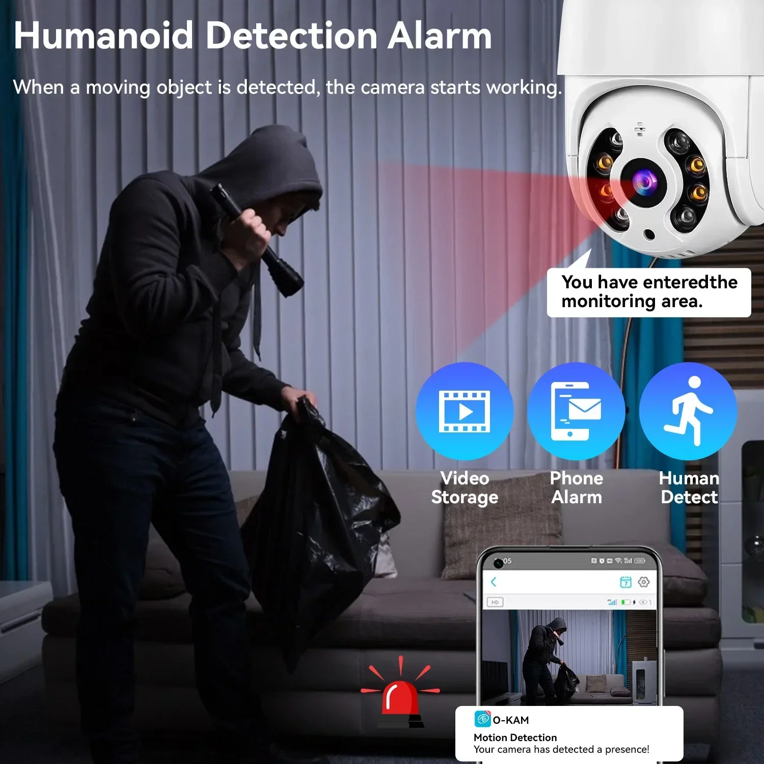 5MP HD WIFI IP PTZ Camera Auto Tracking 3MP Speed Dome Camera Smart Home Outdoor Wireless Surveillance Cameras O-Kam Pro