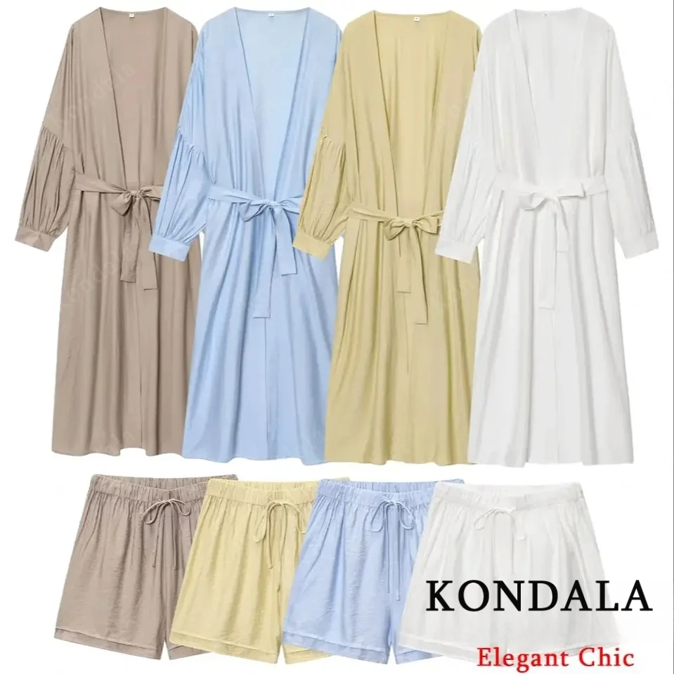 

KONDALA женский повседневный осенний комплект платьев, платье на шнуровке с длинными рукавами, длинная рубашка, шорты, весна-лето 2024, простой элегантный комплект с шортами