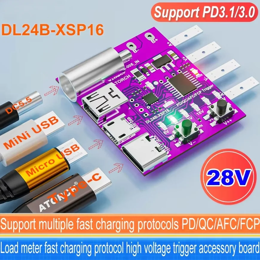 Type-C PD3.1 Fast Charging Protocol 4-Wire Test Board Voltage Meter Deceiver 140W Charger Aging Tool For DL24 Load Tester