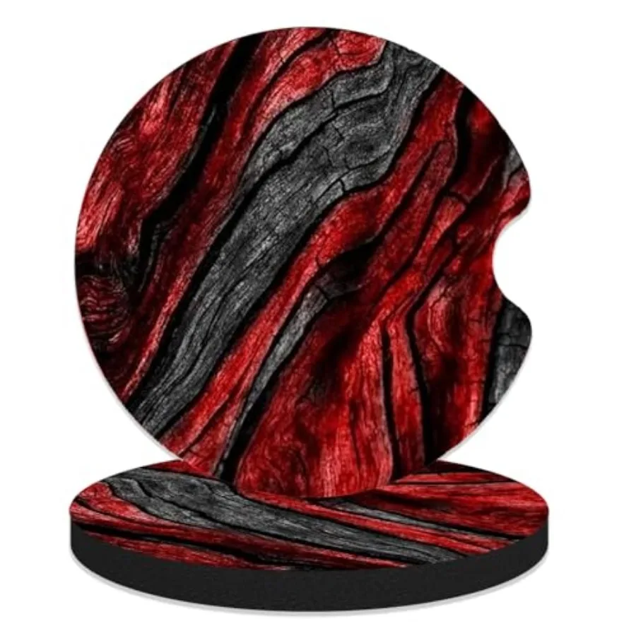 

Car Coasters for Cup Holders, 2 Pack Non-Slip Universal Rubber Cup Coasters for Women - Red Wood Grain