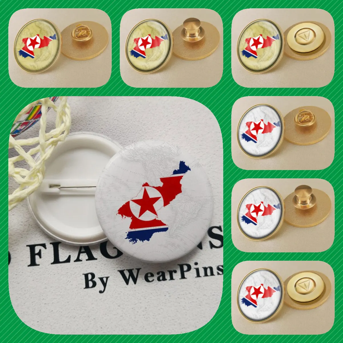 North Korea Koreans Map Flag National Emblem National Flower Brooches Badges Lapel Pins