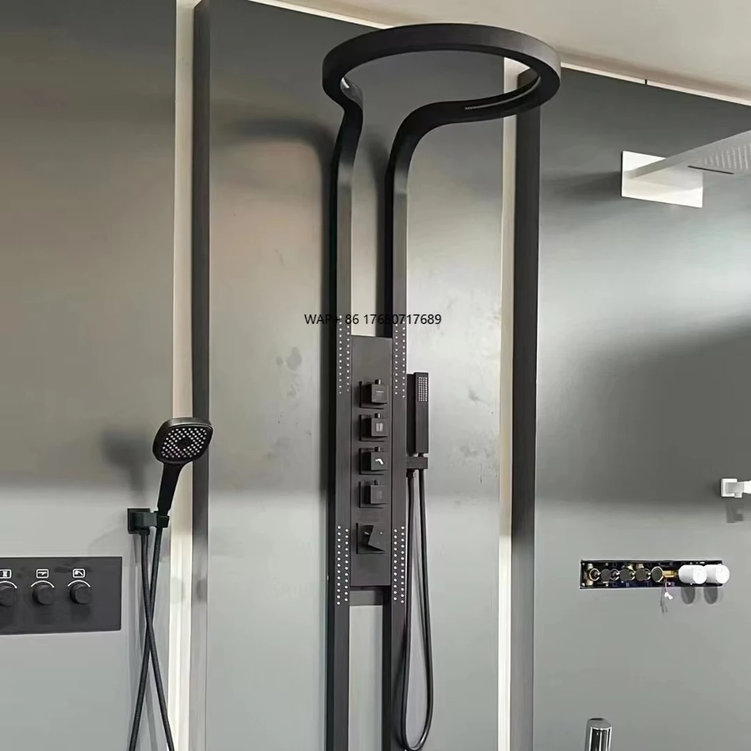 

2024 Tiktok Hot Sale Brushed Black Stainless Steel Wall Mounted Multifunction Bathroom Waterfall Rainfall Thermostatic Shower