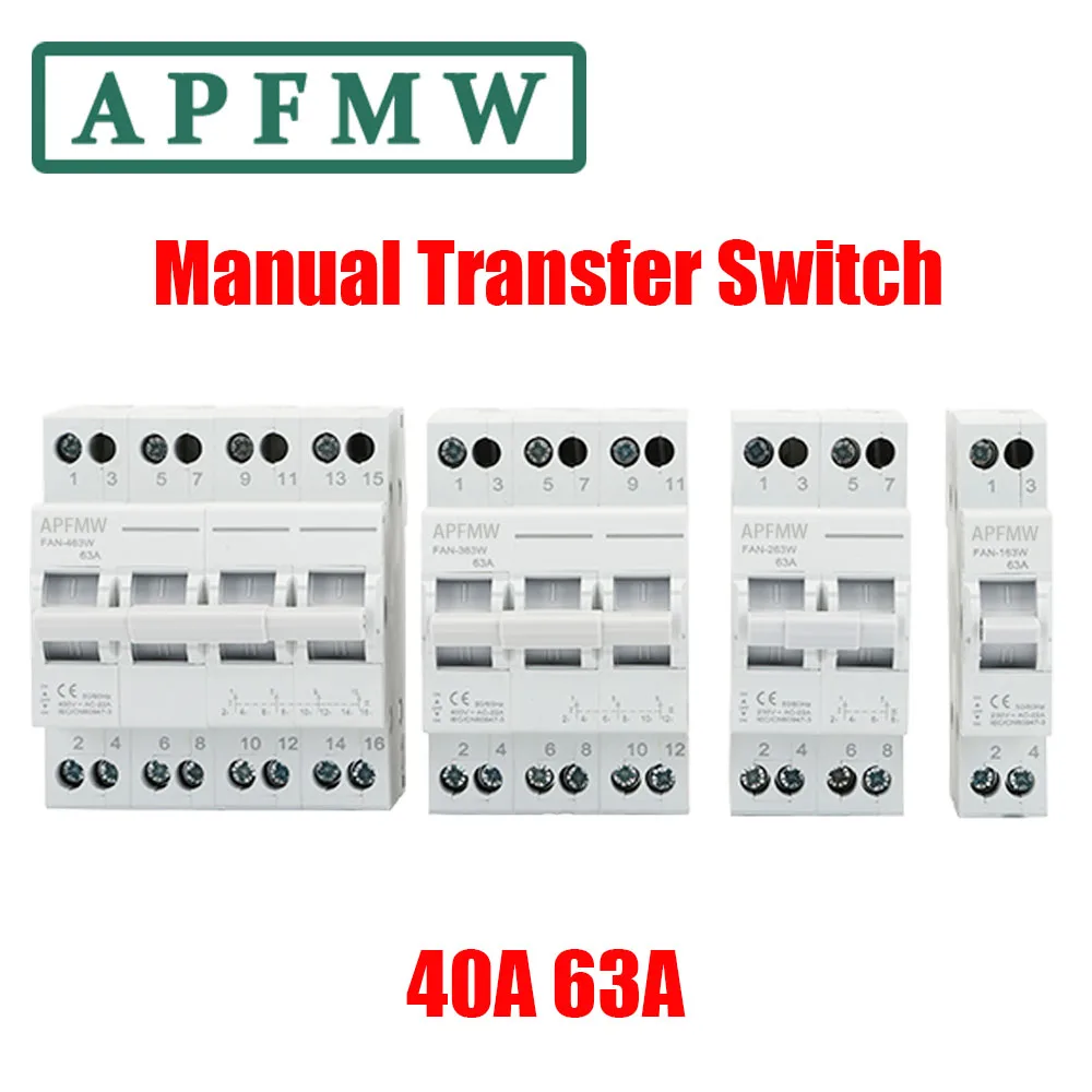 

APFMW 40A 63A MTS Dual Power Manual Transfer Isolating Switch Interlock Circuit Breaker 1P 2P 3P 4P 230V Changeover Switch