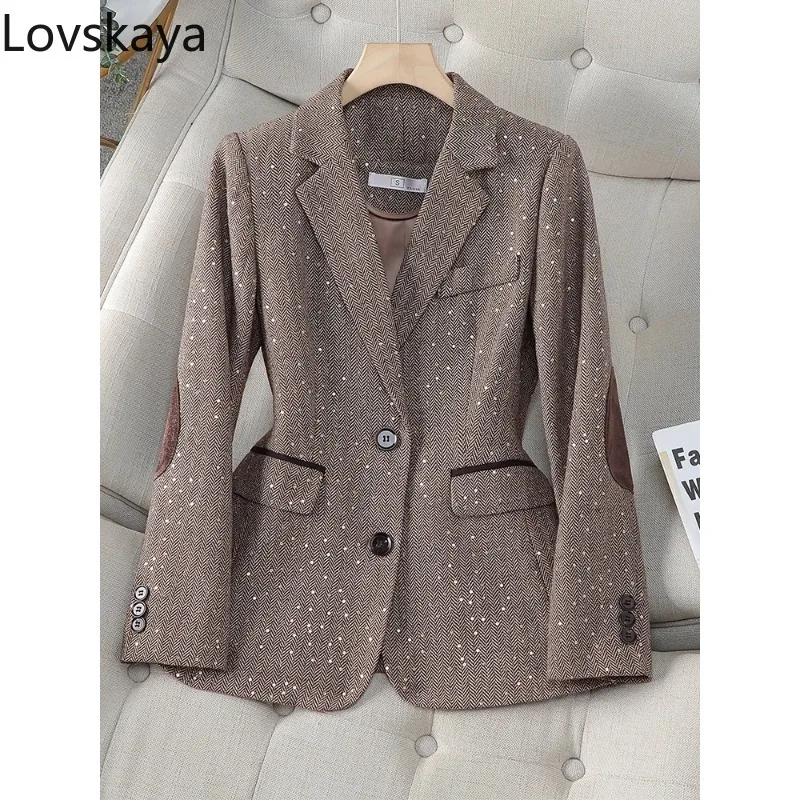 Chaqueta informal de manga larga para mujer, Blazer de un solo pecho, color gris y café, moda de otoño e invierno