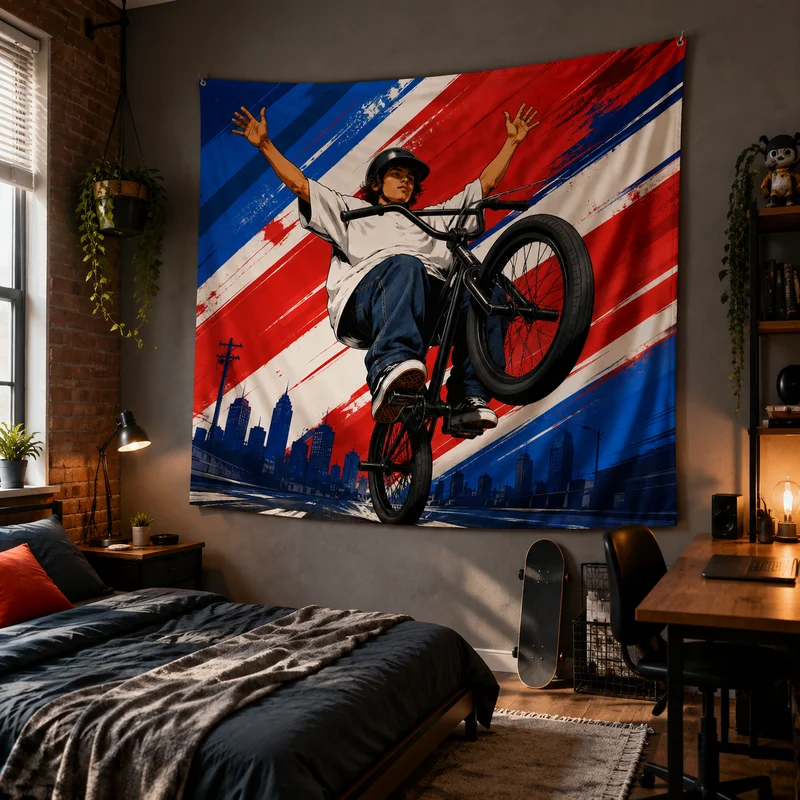 VIKAMA Street Movement Basketball Wall Tapestry, Graffiti Dribbling Player Wall Hanging Fabric, Home Decoration