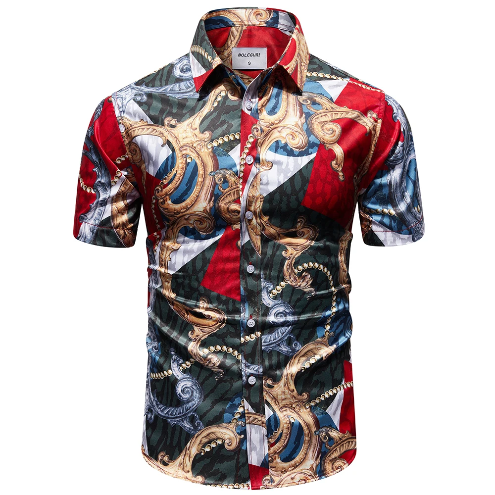 Embossed Flower Design Retro Men Shirt Breathable Summer Fashion Top Casual Personality Short Sleeved Male Beach Style Shirts