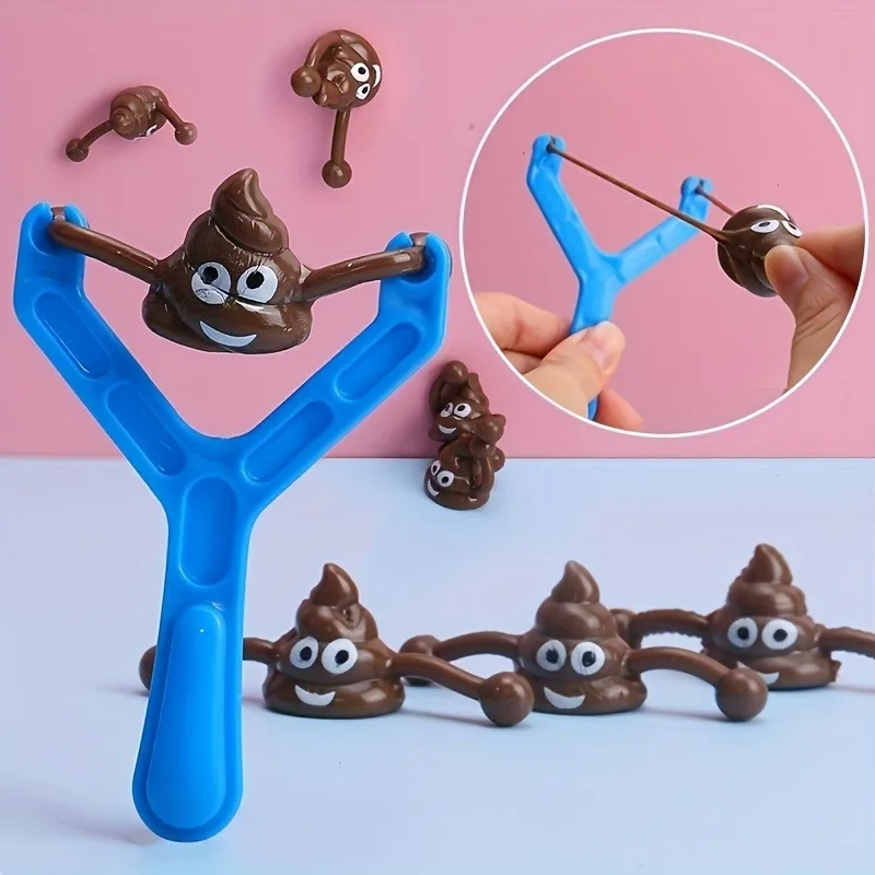 10Pcs Poop Slingshot Toy Funny Stretchy Flying Poo Catapult Novelty Prank Joke Toy Cute Emoji Poop Launcher Trick Toy Party Favo