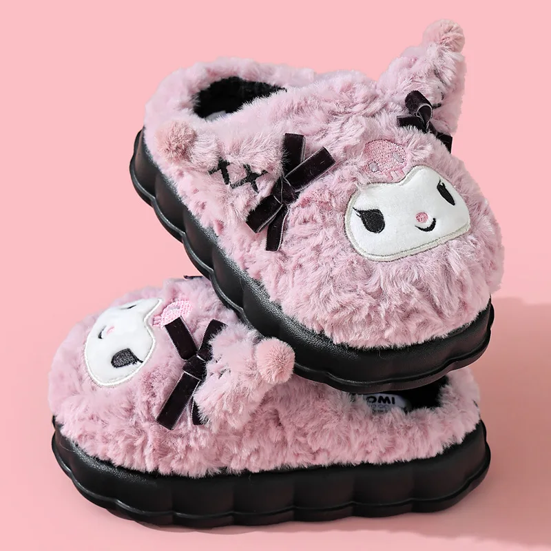 

New Kawaii Sanrio Kuromi Slippers for Student Cute Anime Cartoon Studen Indoor Home Warmth Winter Plush Slippers Girls Gift Toys