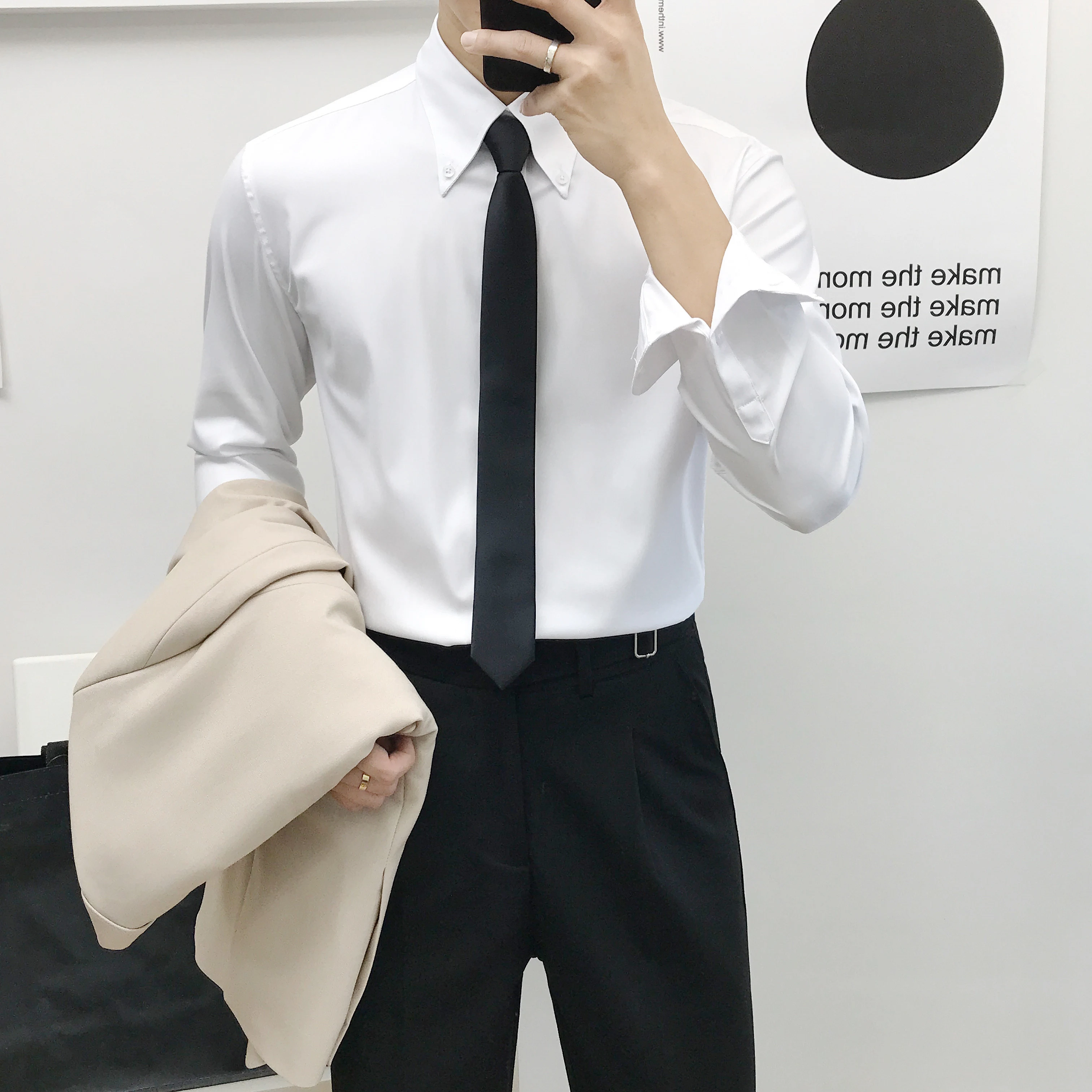

British Style Spring 2022 New Shirts for Men Clothing Fashion Slim Fit Solid Long Sleeve Shirt Men Casual Business Formal W87
