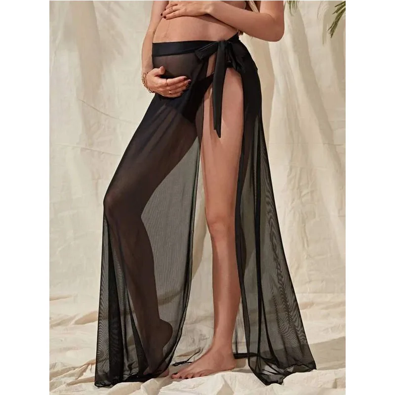 

Maternity Women's Beach Sarong Swimsuit Cover Up Tie Waist Split Wrap Maxi Skirt