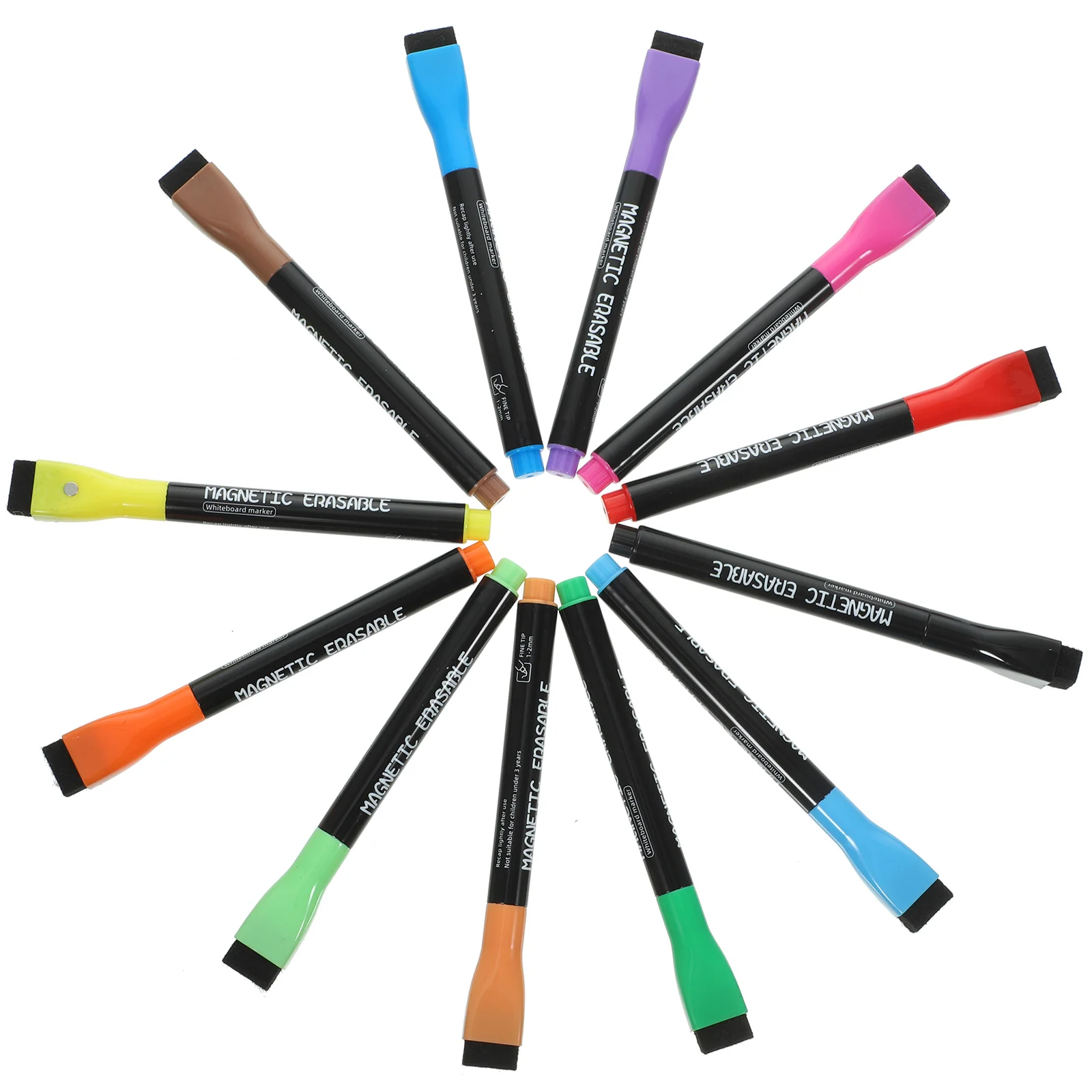 12 Pcs Whiteboard Pen Dry Erase Pens Markers Fine Tip Children Painting Multicolor Makers with Eraser Abs Household