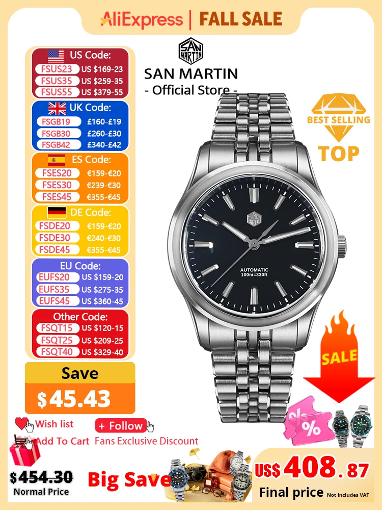 San Martin 36mm 39mm Gada Classic Simple Enamel Dial Miyota 90S5 Original Design Dress Men Automatic Mechanical Watch SN0144