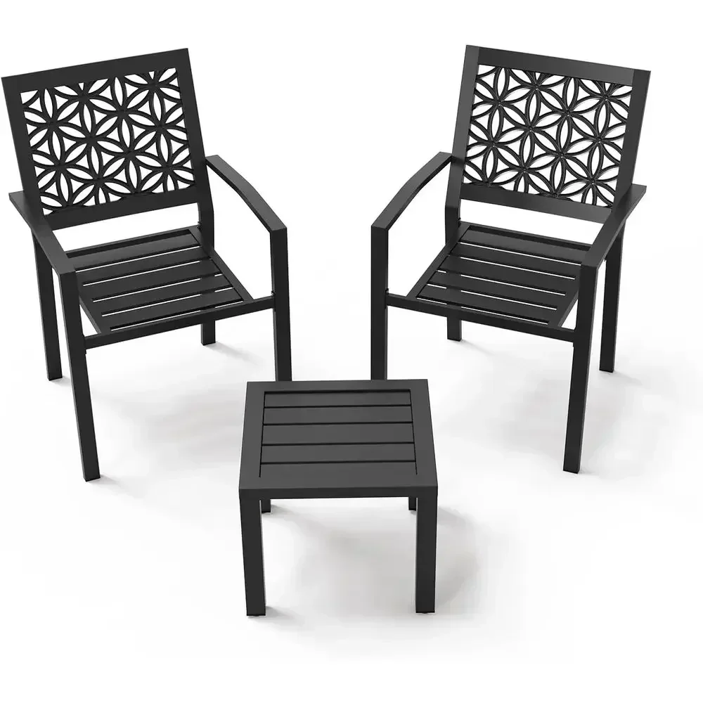 Stackable Metal Outdoor Bistro Set with Rust-Resistant Coating for Patio, Porch, Deck, Balcony, Black