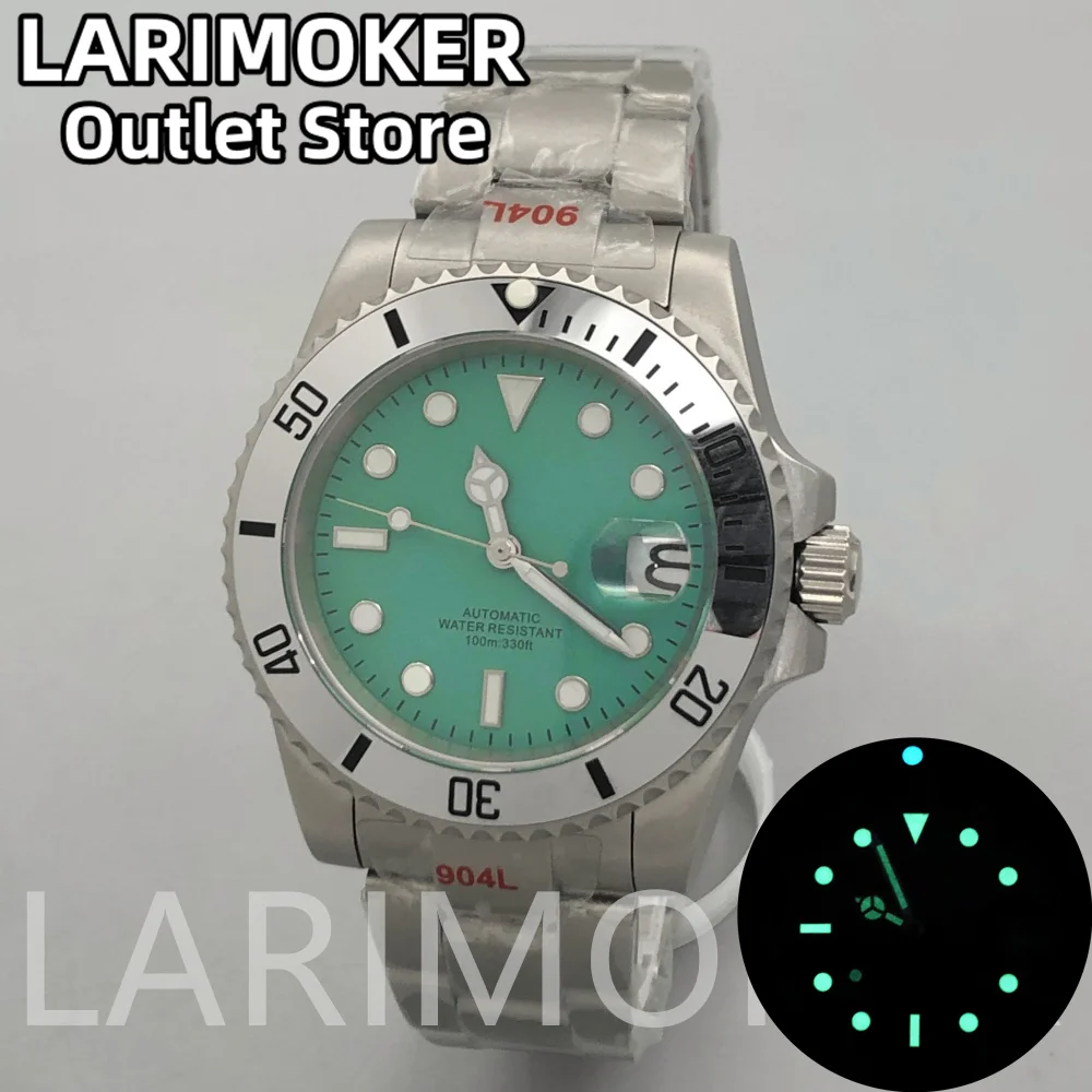 LARIMOKER 40mm NEW Mine Green dial Titanium watch strap Automatic Men Watch fit NH35 PT5000 Green Luminous Sapphire Glass