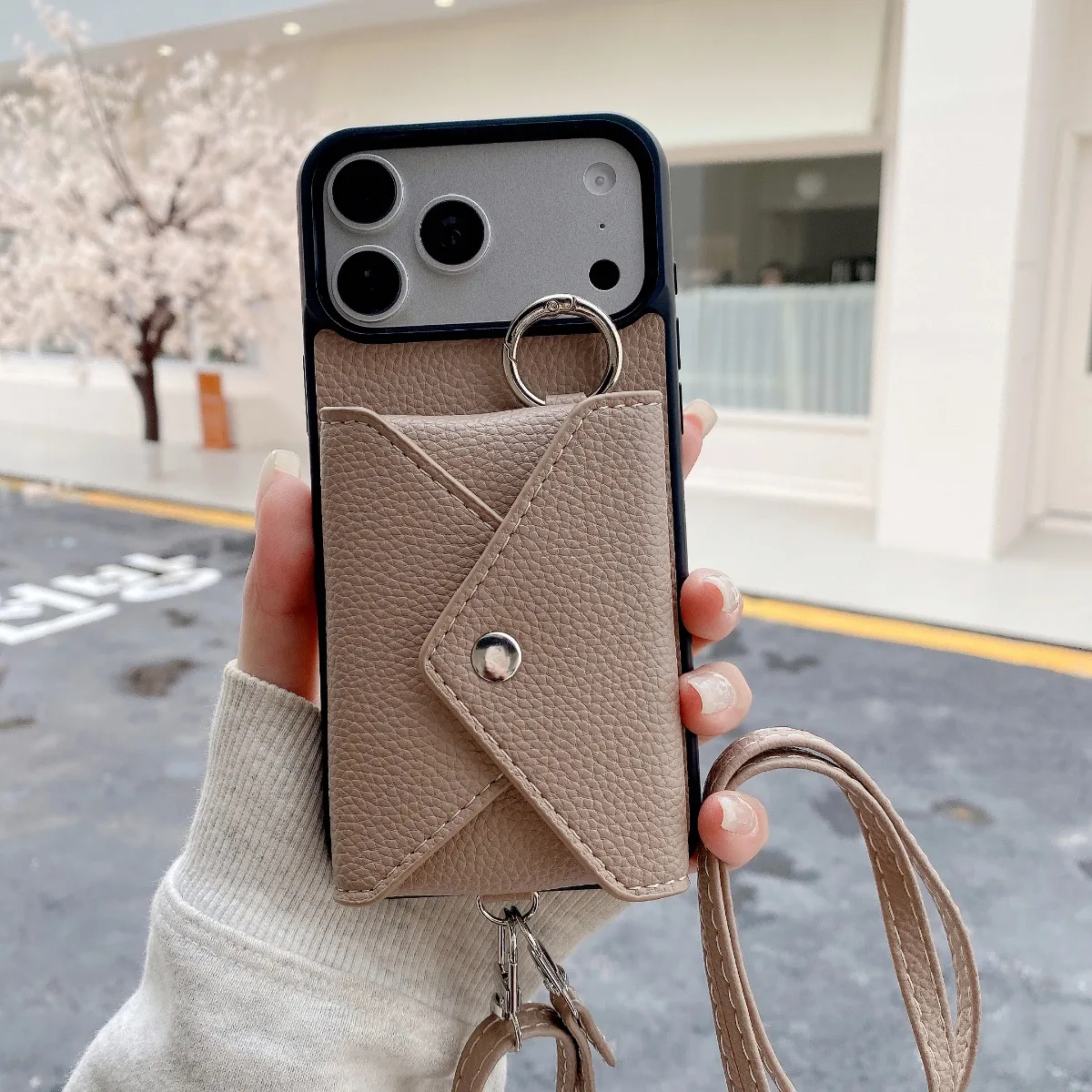 Luxuriöse Crossbody-Leder-Handyhülle mit Ring für iPhone 17E 16E 17 Air 16 15 Plus 16 15 14 13 12 11 Pro Max – Brieftaschen-Kartenhalter-Cover