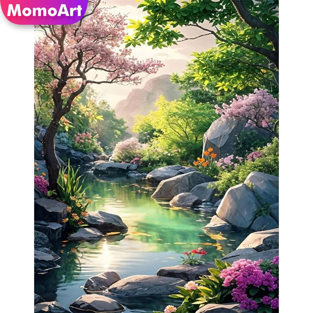 

Momoart 5D алмазная живопись речной пейзаж вышивка узор для взрослых начинающих Алмазная мозаика дерево DIY ручная работа хобби