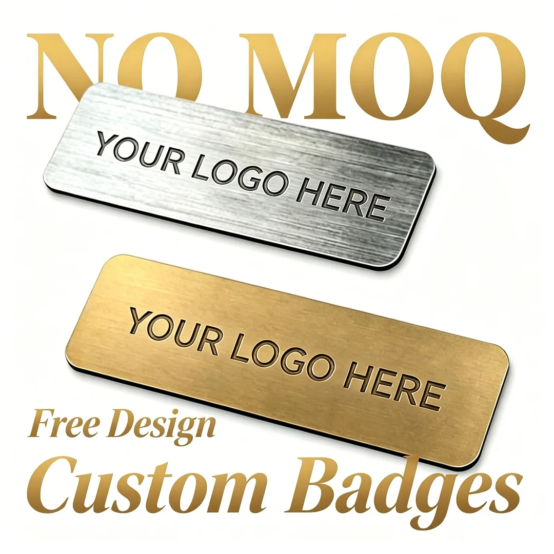 Custom Name Tags Blank Metal Pin Badge Engraved Logo Customizable Staff Name Plate Brooch For Business Uniform