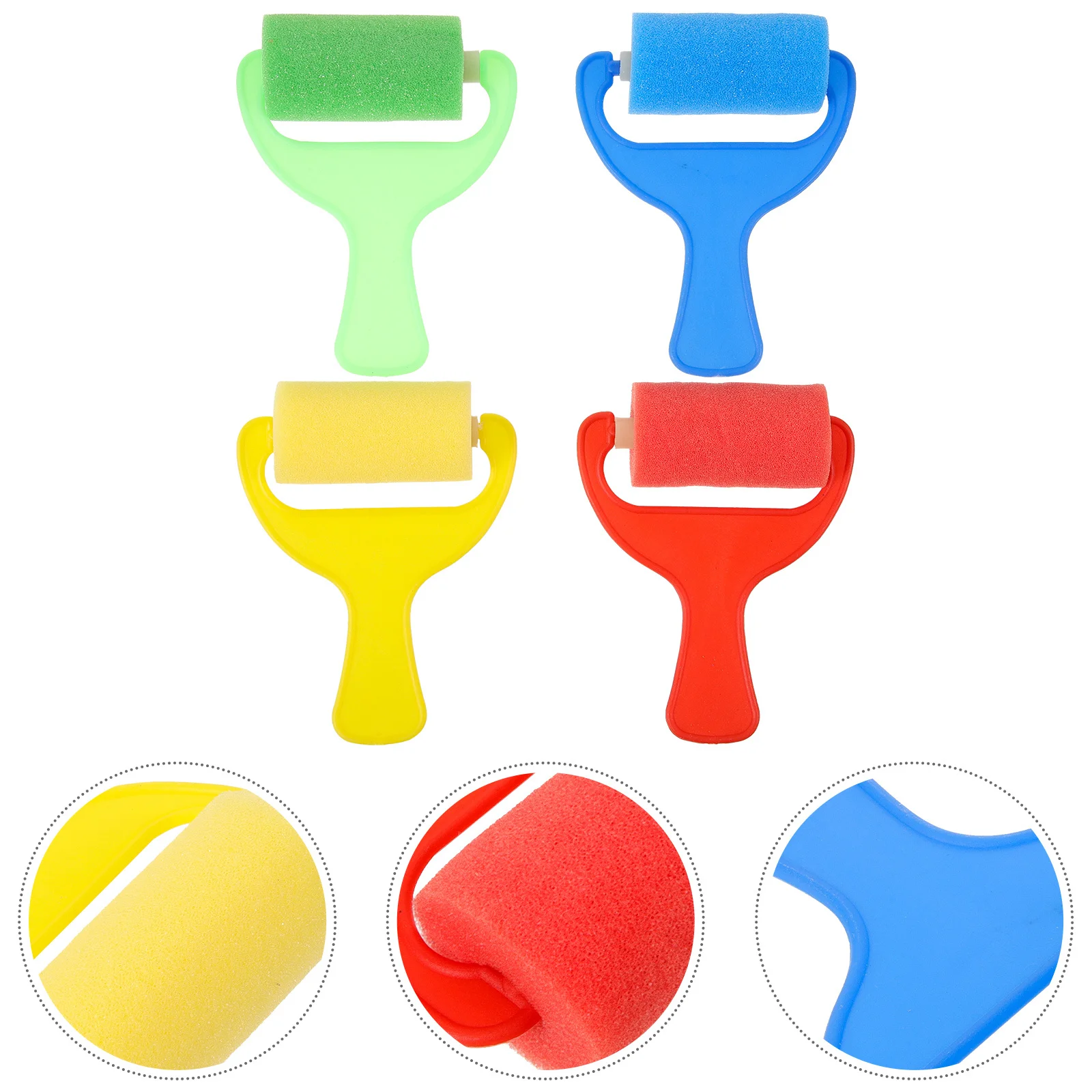 

4 pcs Sponge Rollers Set Kids Painting Tools Handle Design Prevents Dirty Hands Sponge Paint Brush Kids Paint Roller Art
