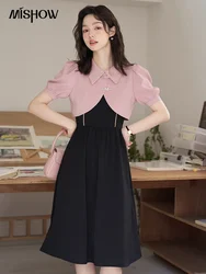 MISHOW Women's French Dress Two Piece Set Summer Temperament Pink Coat Black Spaghetti Strap Long Dresses Set MXC34L1293