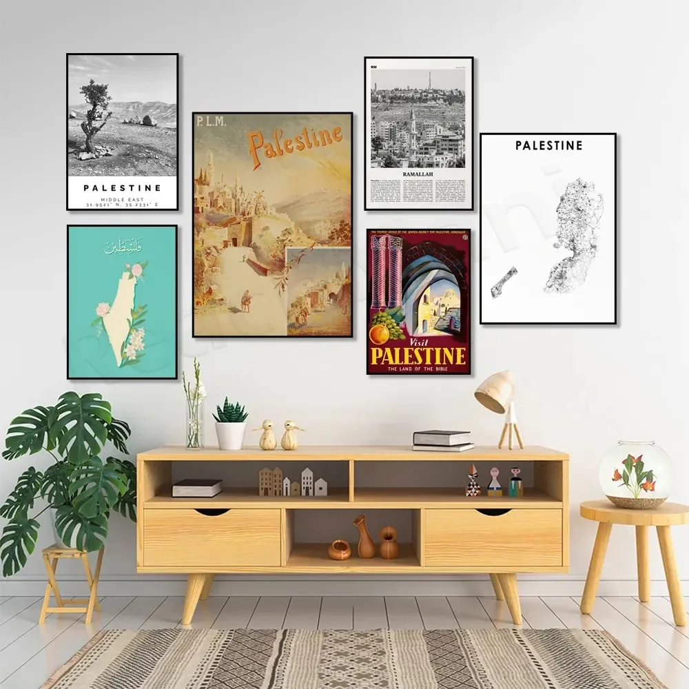 Palestinian Poster Map Route Map Travel Poster Ramallah Black and White Printing Bethlehem Map Canvas Painting Home Decoration